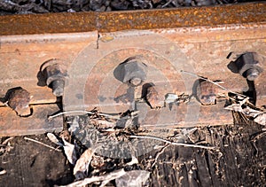 Old rusty railway track details