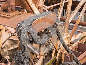 Old rusty riverboat paddle wheel