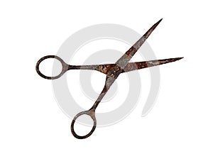 old rusty scissors isolated on white