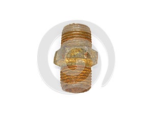 Old rusty screw bolt nut on gray background