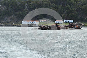 An old rusty ship wreck off the coast of South America