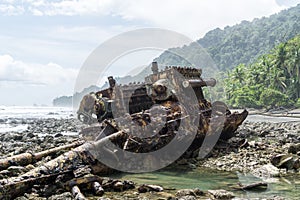 Old Rusty Shipwreck on Beach, Corcovado National Park, Costa Rica