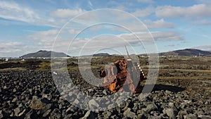 Old rusty shipwreck on the coastline of Grindavik in Iceland