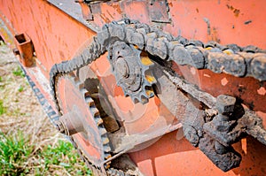 Old rusty species of part of agricultural machinery in rural areas.