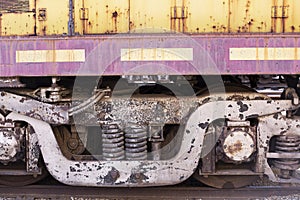 old rusty springs and wheels on an antique train