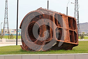 Old rusty stator of large electric generator