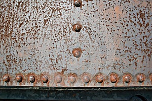 Old rusty steam locomotive rivets detail