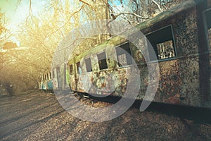 Old rusty steam locomotive under the sunny sky