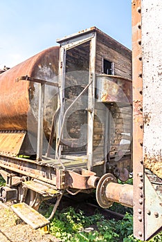 Old rusty, tank wagon, with cab, brake and wheels detail