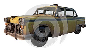 Old Rusty Taxi 1- Perspective F view  white background 3D Rendering Ilustracion 3D photo