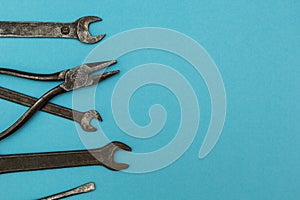 Old rusty tools, space for text