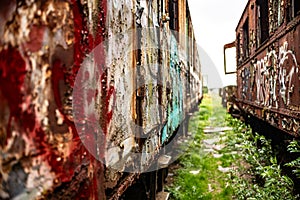 Old rusty train wagon background with shallow depth of field