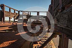 Old and rusty train wagons in a sunny day