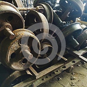 Old rusty train wheels