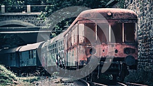 Old rusty train wreck