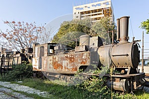 Old rusty trains in the old Beirut train station in Mar Mikhael Lebanon
