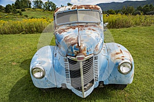 Old rusty truck and old caravan in Stowe Vermont