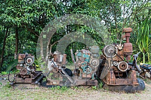 Old and rusty unworkable diesel engines