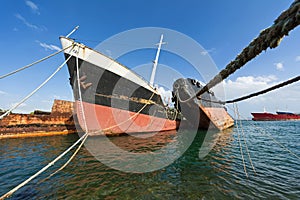 Old rusty vessels in a Scrap yard