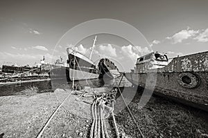 Old rusty vessels in a Scrap yard