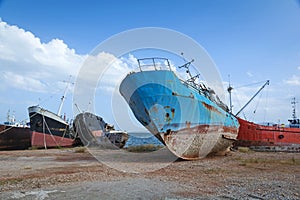 Old rusty vessels in a Scrap yard