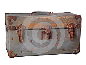 Old rusty vintage Steel chest on white background.