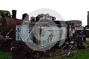 Old and rusty vintage train wagons dating back from the communist era in Havana, Cuba