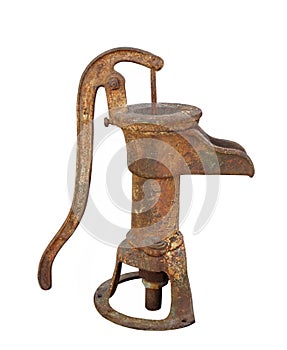 Old rusty water pump isolated.