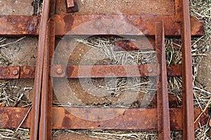 Old rusty weathered railroads right at the baltic sea coast