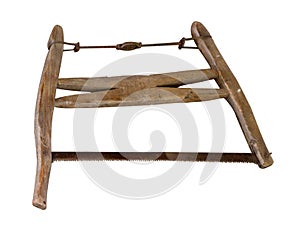 An old rusty, well-used handsaw isolated on a white background