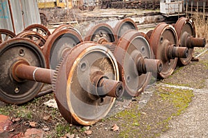 Old rusty wheels of train