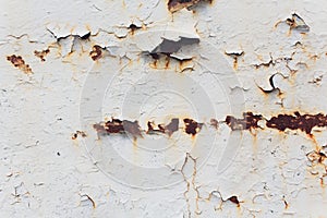Old rusty white metal. The rust on metal background. Grunge wall background.