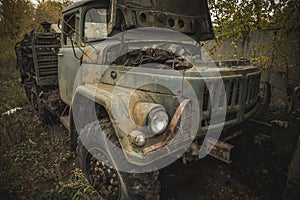 Old rusty wrecked car or truck