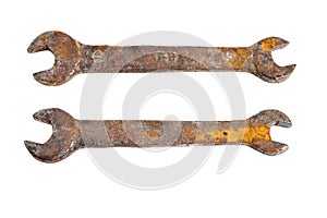 Old rusty wrench. isolated