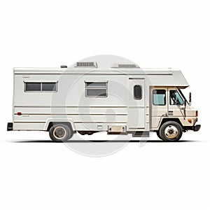 Realistic Rv Camper On White Surface - Uhd Image photo