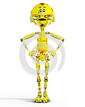 Old sad yellow metal mechanical robot llustration.