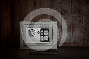 Old safe in an abandoned hotel. Rusty safe.