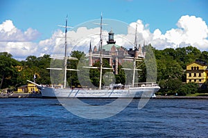 Old sailing boat harbored in Stockholm