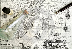 Old sailing map, pirate & hidden treasure concept