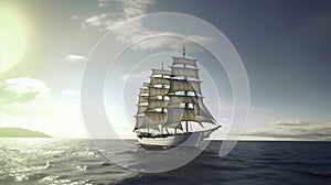 A old sailing ship with a beautiful sunset view, created using generative ai technology