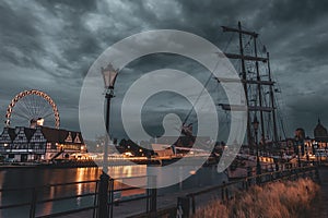old sailing ship at evening
