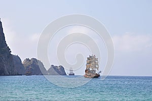 Old sailing ship in the ocean