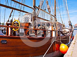 Old sailing ship in port