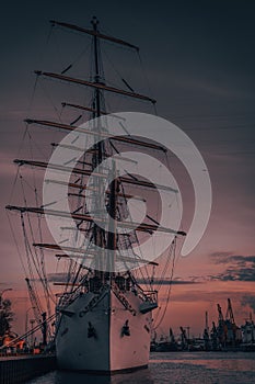 Old sailing ship in port