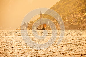 Old sailing ship in sunset light