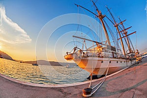 Old sailing ship in sunset light