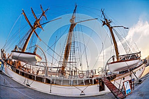 Old sailing ship in sunset light