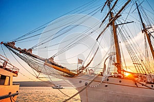 Old sailing ship in sunset light