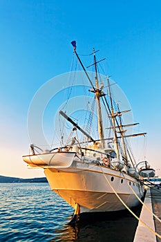 Old sailing ship in sunset light