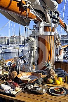 Old sailing ships docked in the old port of Marseille